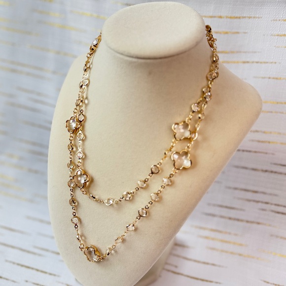 Gold Clover Crystal Layered Necklace | Anthro-Inspired Statement Jewelry - Picture 3 of 8
